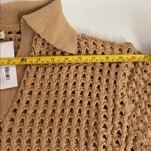 Andthewhy tan collared open knit long sleeve vneck sweater - Picture 13 of 16